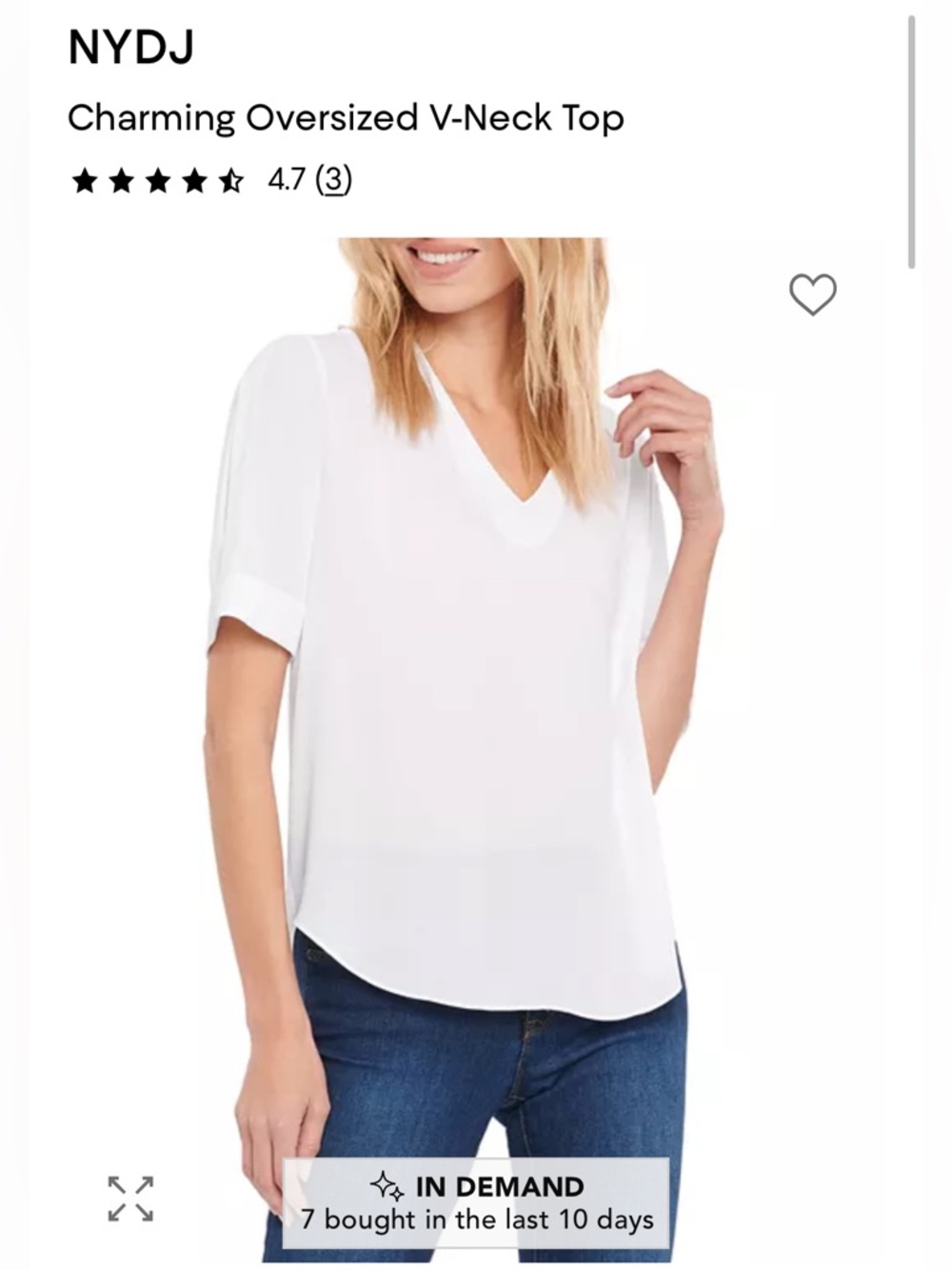 NYDJ White V-Neck Short Sleeve Blouse